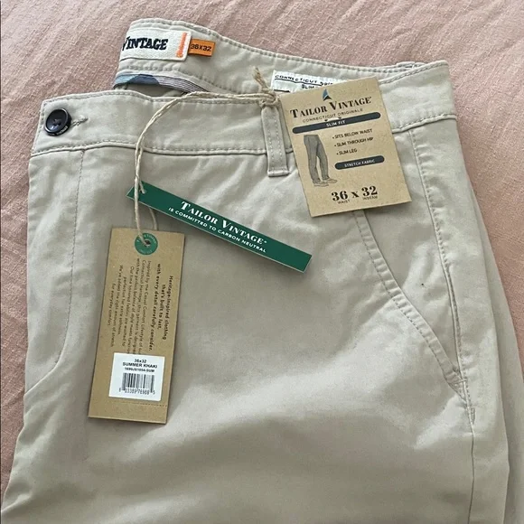 Tailor Vintage Khaki Straight Chino Pants - Neutral Beige - Picture 1 of 5